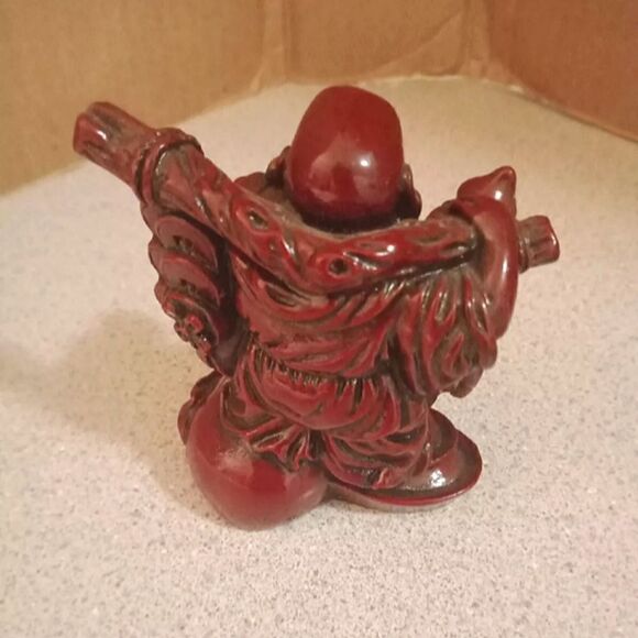 Buddha Cinabar Resin Red Happy Laughing Feng Shui Luck Figurine 3.75” - Picture 2 of 4